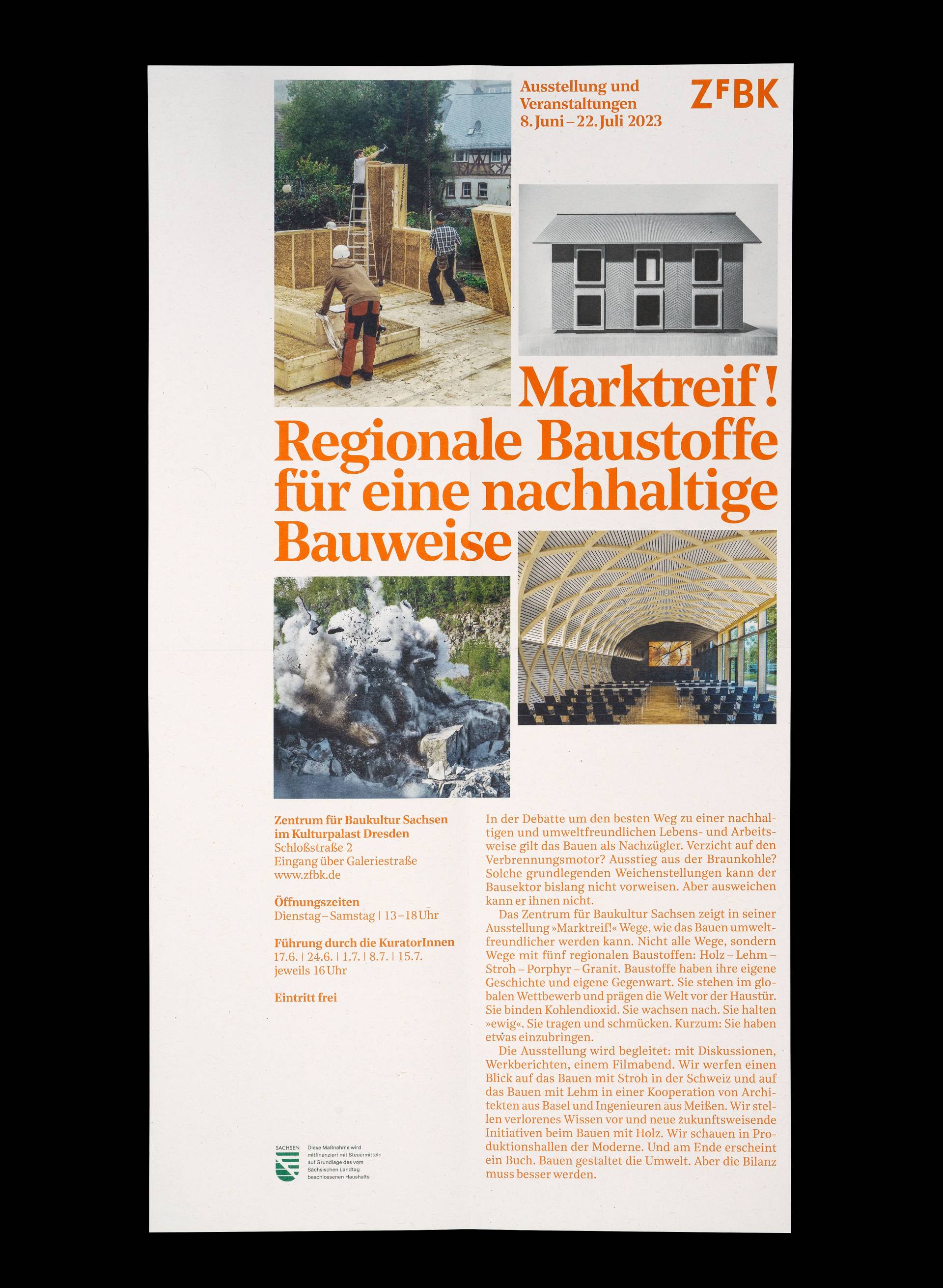 Visuelle Identität zur Ausstellung »Marktreif! Regionale Baustoffe für eine nachhaltige Bauweise« für das Zentrum für Baukultur Sachsen