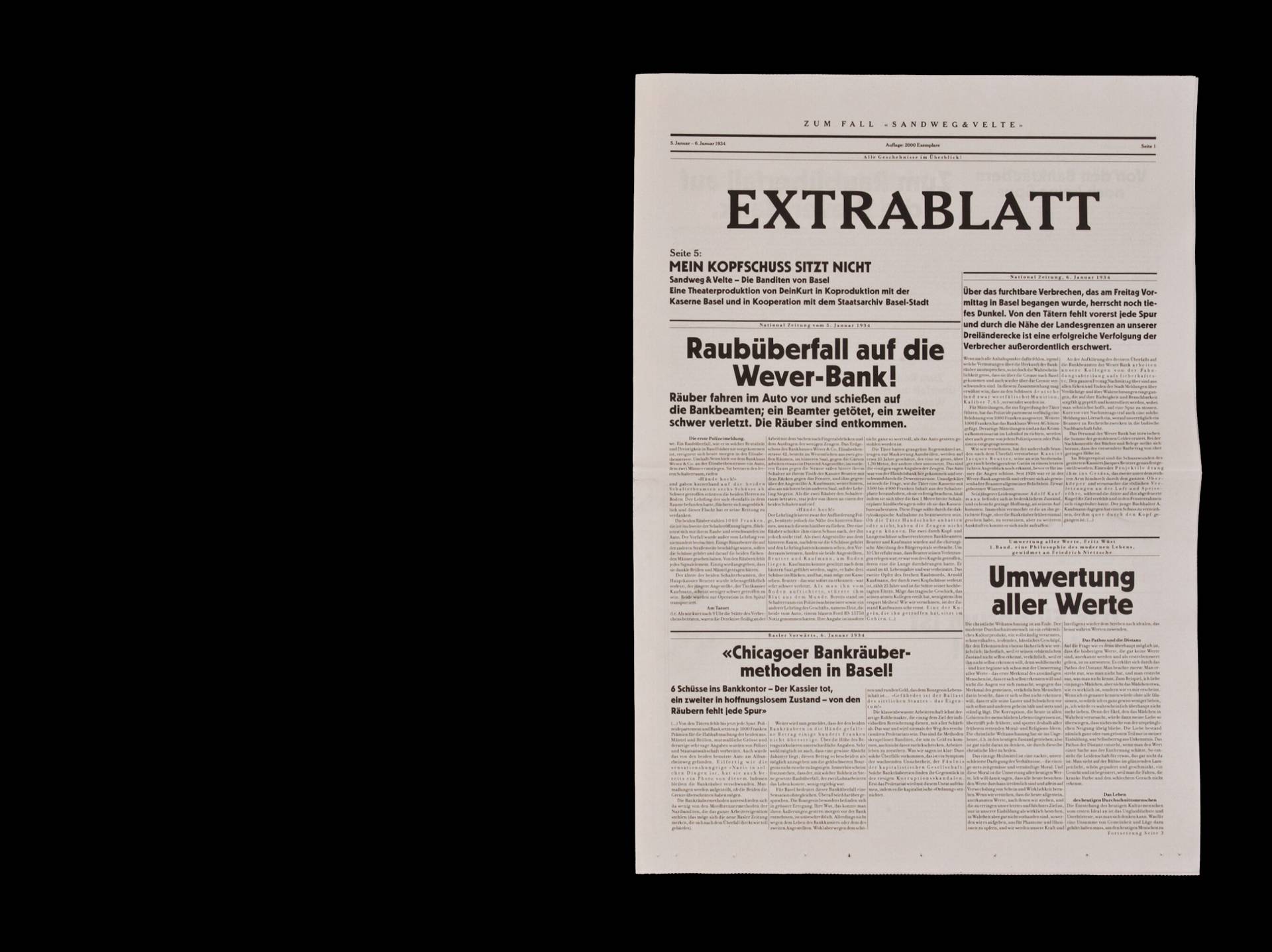 Zeitung zum Theaterstück »Mein Kopfschuss sitzt nicht« für den Regisseur Michael Koch