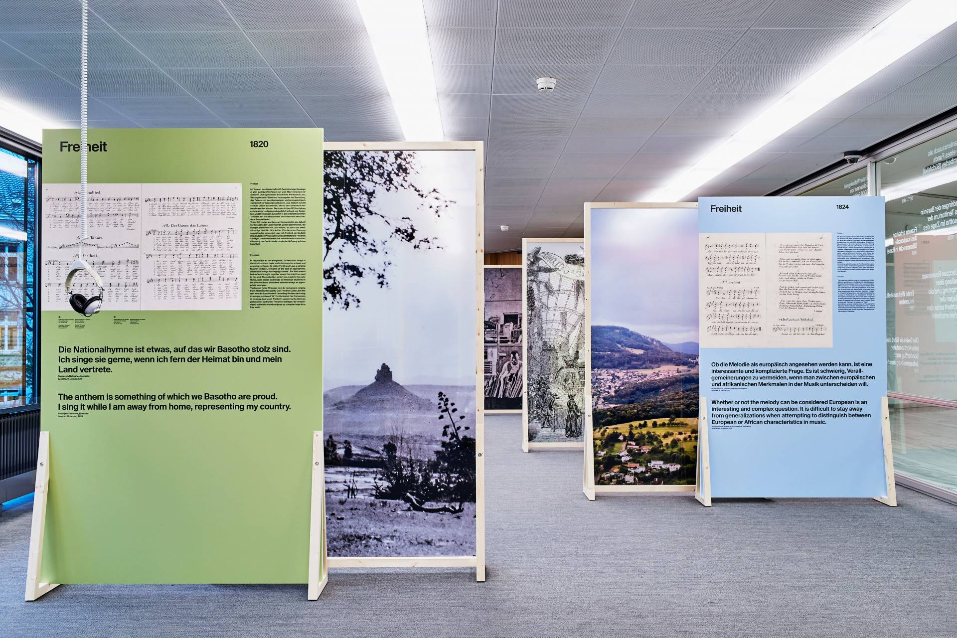 Ausstellungsgrafik «Unser Land»? Lesothos schweizerische Nationalhymne für das Musikwissenschaftliche Seminar der Universität Basel