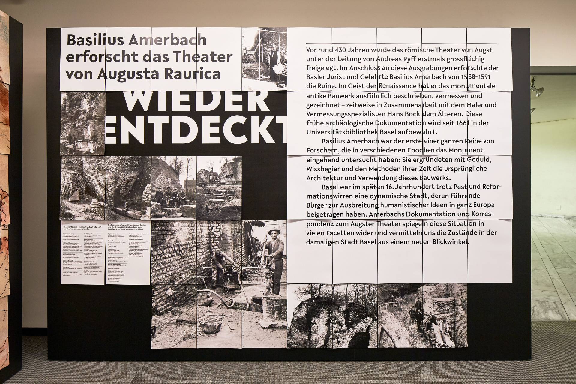 Ausstellungsgrafik »Wiederentdeckt – Basilius Amerbach erforscht das Theater von Augusta Raurica« für die Universität Basel