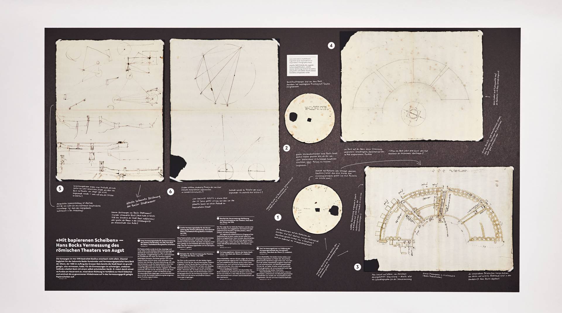 Ausstellungsgrafik »Wiederentdeckt – Basilius Amerbach erforscht das Theater von Augusta Raurica« für die Universität Basel